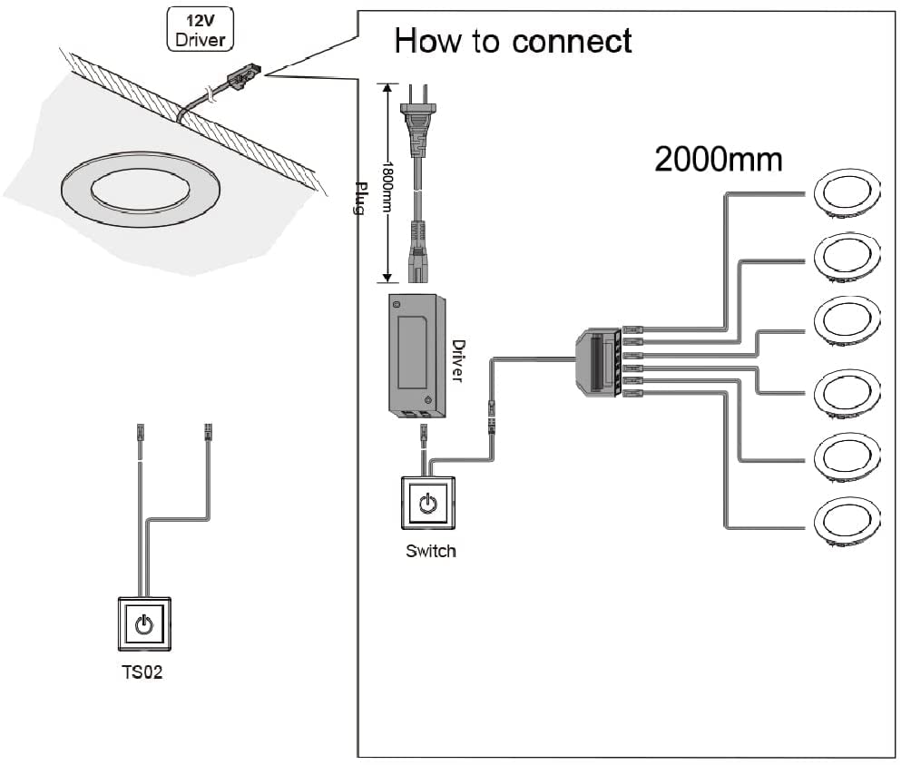 Vst Under Cabinet Lighting Plug In With Wired Touch Dimmer Switch,Recessed Or Surface Mount Design,Warm White 3000K 12V 2W(12W Total, 60W Equivalent),6 Pack Black Puck Lights Fixtures