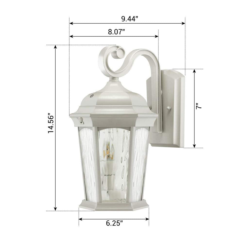 Euri Lighting Flickering Flame Lantern with Security Light, 3000K, White, Model EFL-140W-MD, Pack of 1, Aluminum