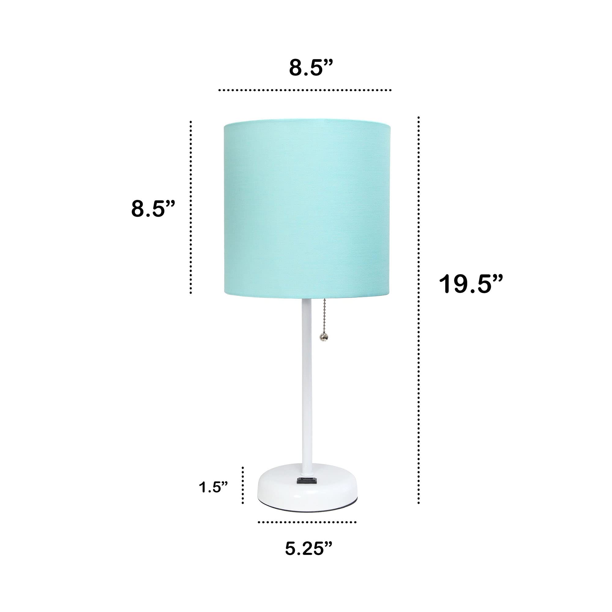 Creekwood Home White Metal Table Lamp With Aqua Drum Shade - 19.5&quot; Contemporary Design