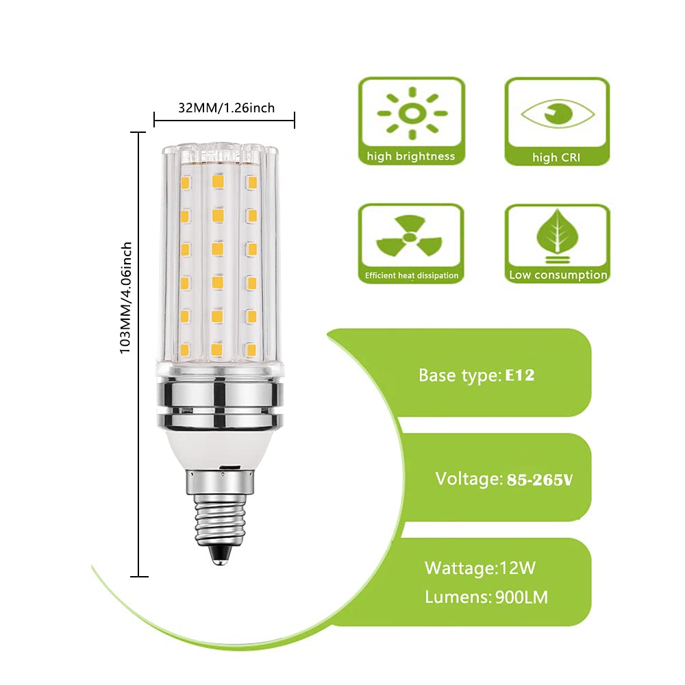 Bogao E12 Led Bulb, 12W Warm White 3000K Led Bulbs, 80 Watt Light Bulbs Equivalent, E12 Screw Base,900 Lumens Led Lights (4 Pack