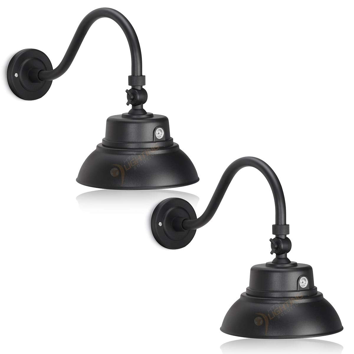 HTM LIGHTING SOLUTIONS 2 Pack Gooseneck Barn Light LED Fixture 10in. Black Swivel Head Photocell 25W 2000lm Energy Star ETL Listed