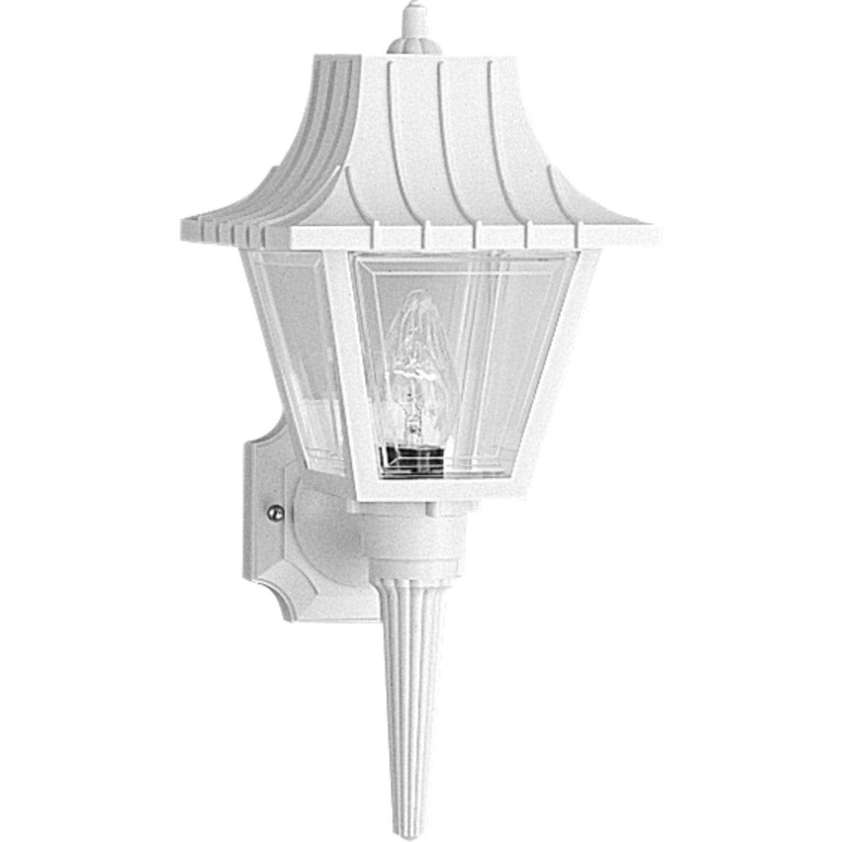 Progress Lighting P5815-30 Wall Torch, White, 8-Inch Width x 17-Inch Height, Ribbed Mansard Roof, Beveled Clear Acrylic Panels