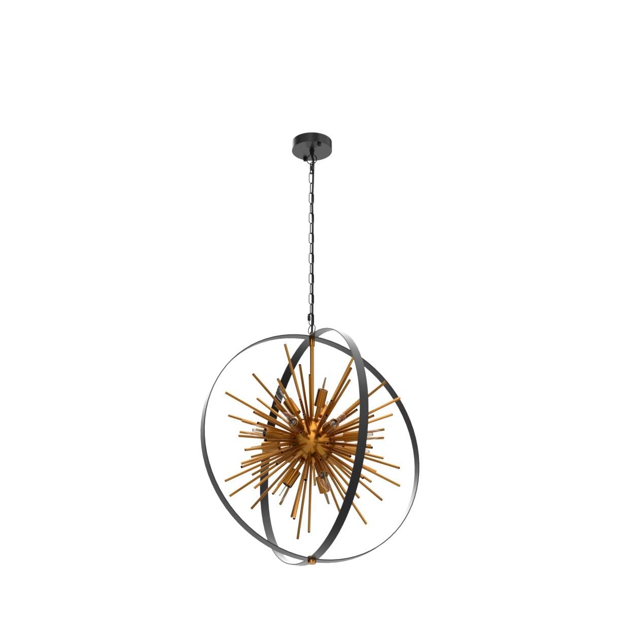 Tacdandm 23.2'' Black Gold 12-Light Globe Sputnik Chandelier Modern Industrial Adjustable Hanging Ceiling Firework Pendant Light Fixture For Entryway Foyer Bedroom Dining Living Room Hallway