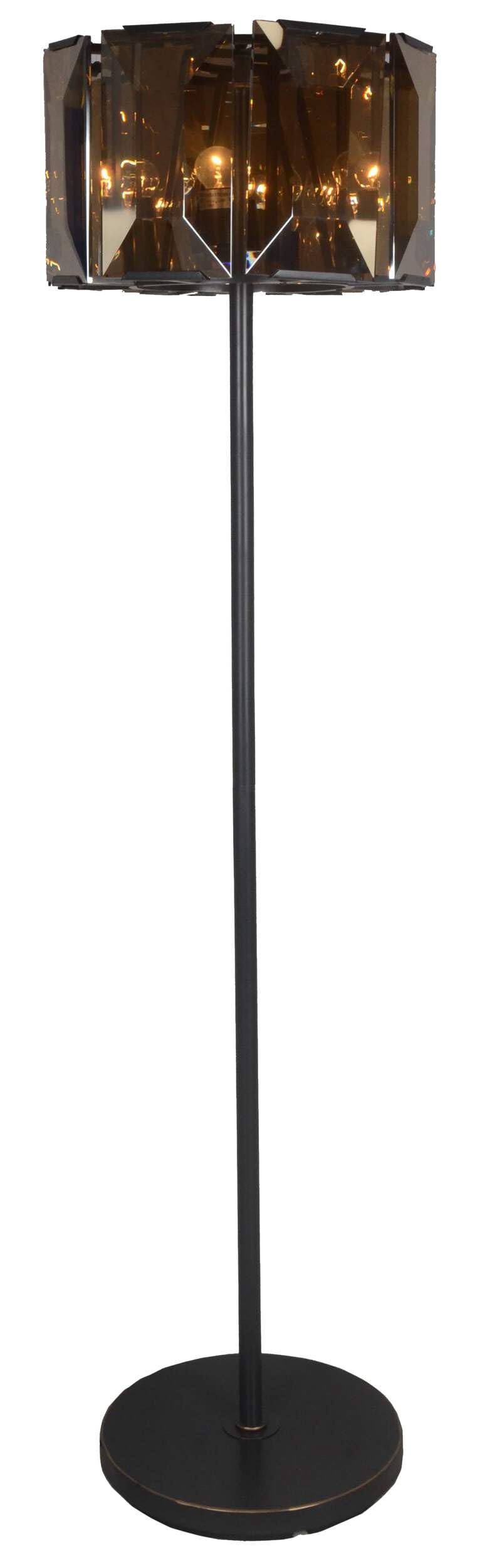 Homeroots 490805 68 X 18 X 18 In. Dark Bronze Floor Lamp With Amber Solid Color Beveled Glass Drum Shade