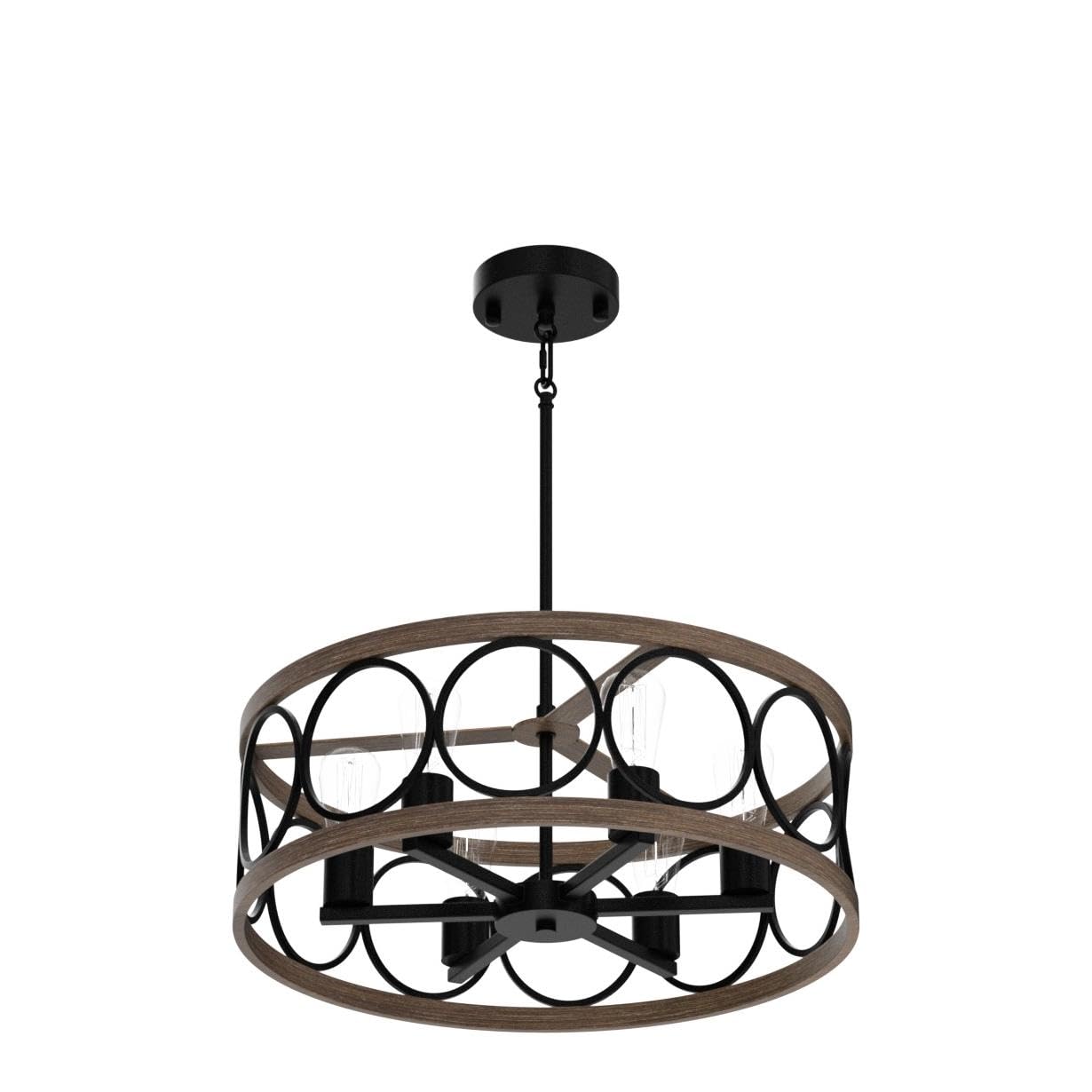MEIXISUE Modern Farmhouse Drum Chandelier, 6-Lights, Retro Wood Finish, Antique Metal, Model MX-P2139-6B for Kitchen, Dining, Living Room
