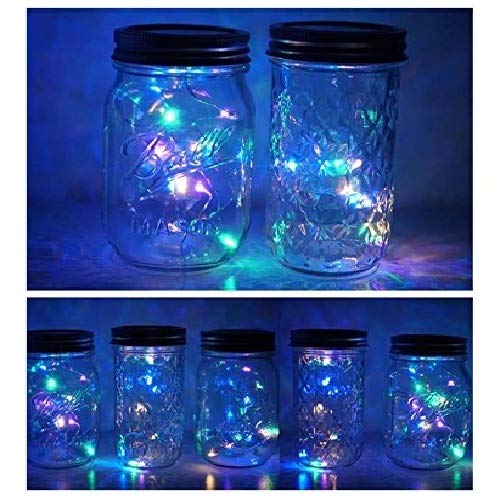 6 Pack Mason Jar Lights, 10 Led Solar Colorful Flicker Fairy String Lights Lids Insert For Garden Deck Patio Party Wedding Decor