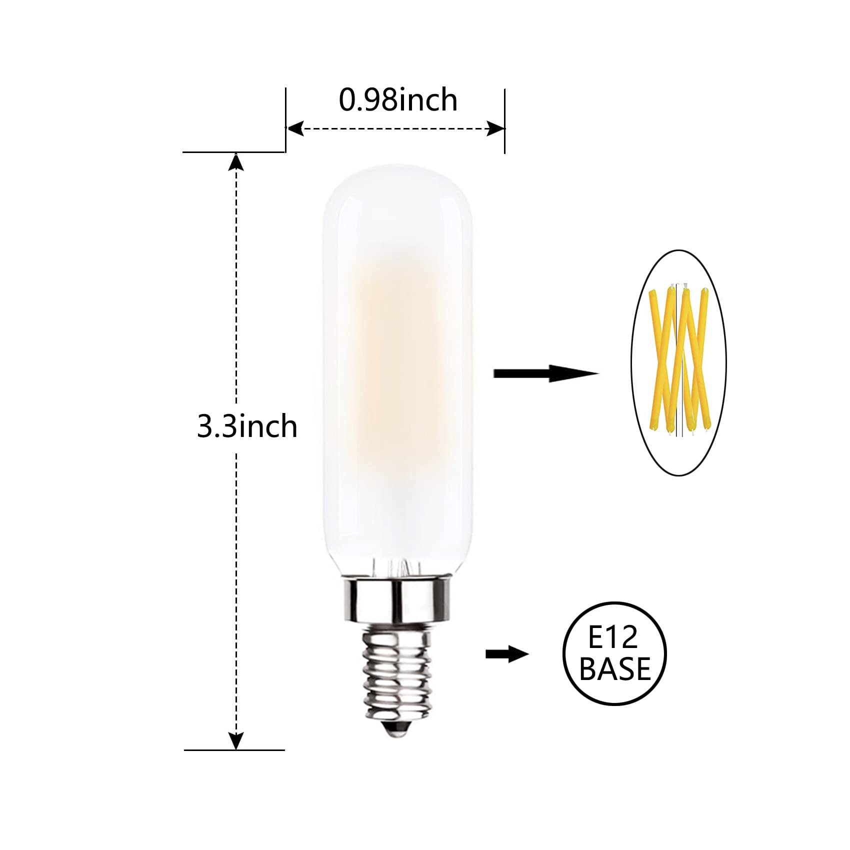 Sunaiony T6 LED Bulb 60W Candelabra Edison 3000K Soft White Frosted Glass 6W Dimmable E12 - 6 Pack