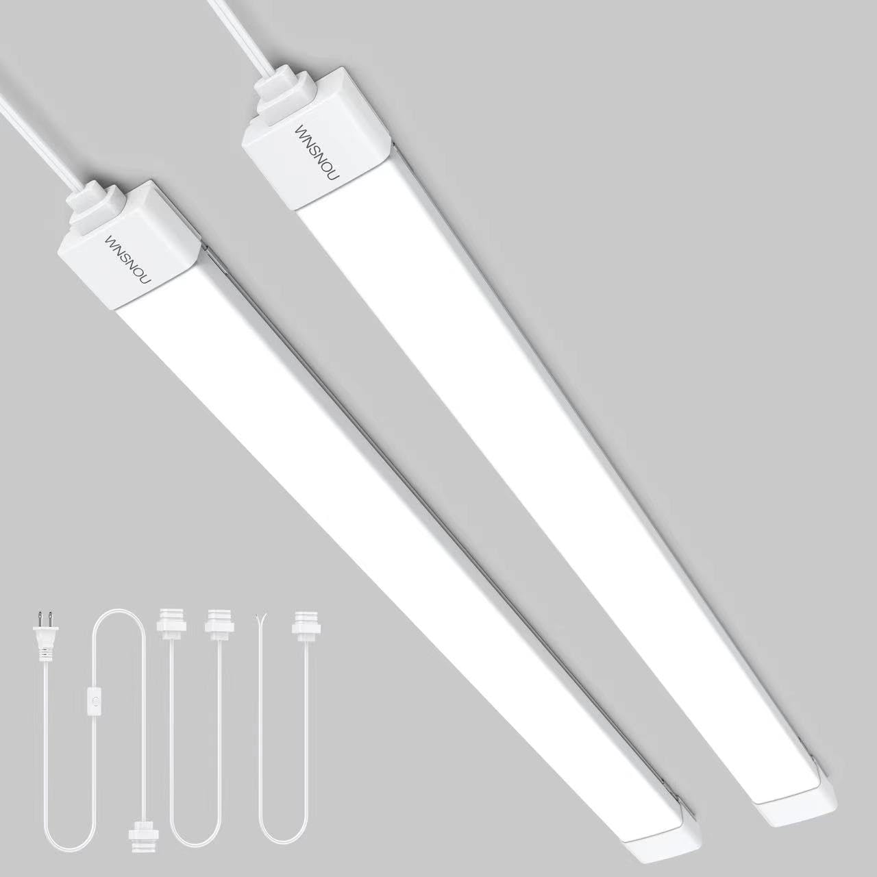 WNSNOU 2 Pack Plug in Light, 4FT LED Shop Light, IP66 Waterproof and Linkable LED Tube Light, 36W Light with Plug in Cord, 5000K