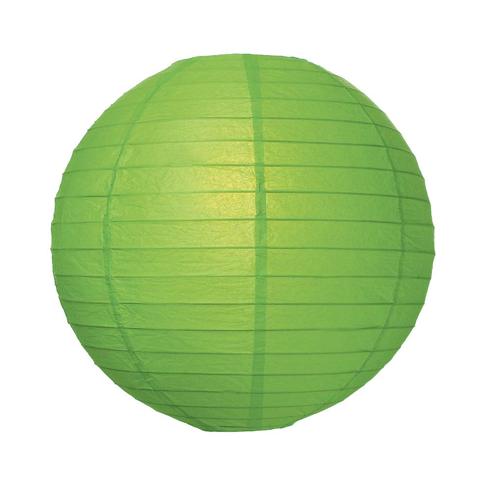 Luna Bazaar Premium Paper Lantern Lamp Shade (16-Inch, Parallel Ribbed, Grass Green) - Chinese/Japanese Hanging Decoration - For