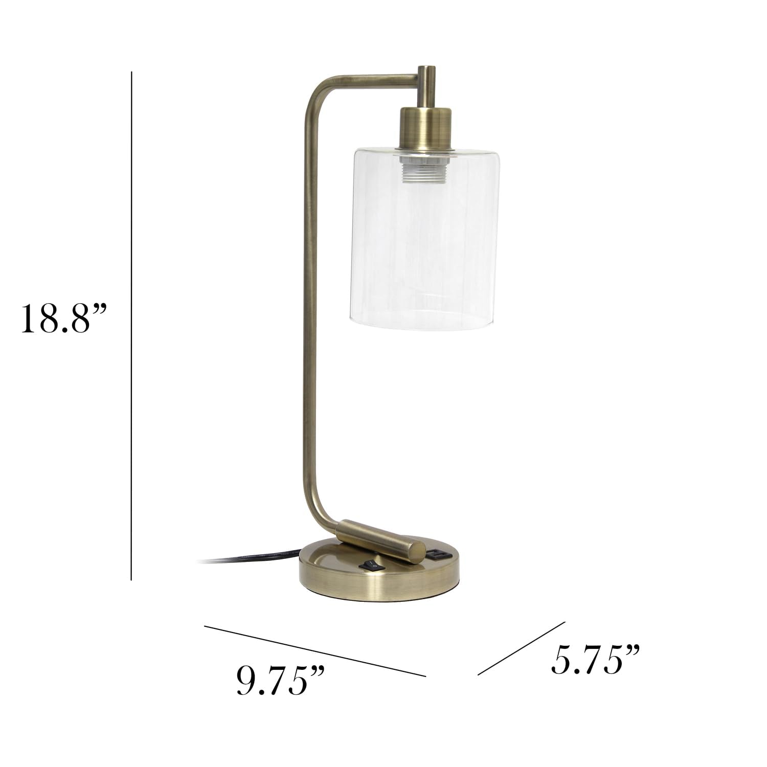 Simple Designs LD1066-RGD Industrial Iron Lantern Desk Lamp with USB Ports, Rose Gold, Glass Shade, USB-No Bulb