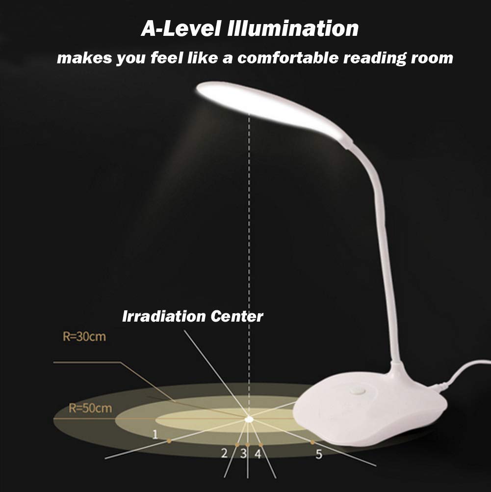 LED Table Lamp,Portable Eye-Protected Flexible Gooseneck Small Desk Lights for Dorm Study Office Bedroom-USB and 3 AA Batteries