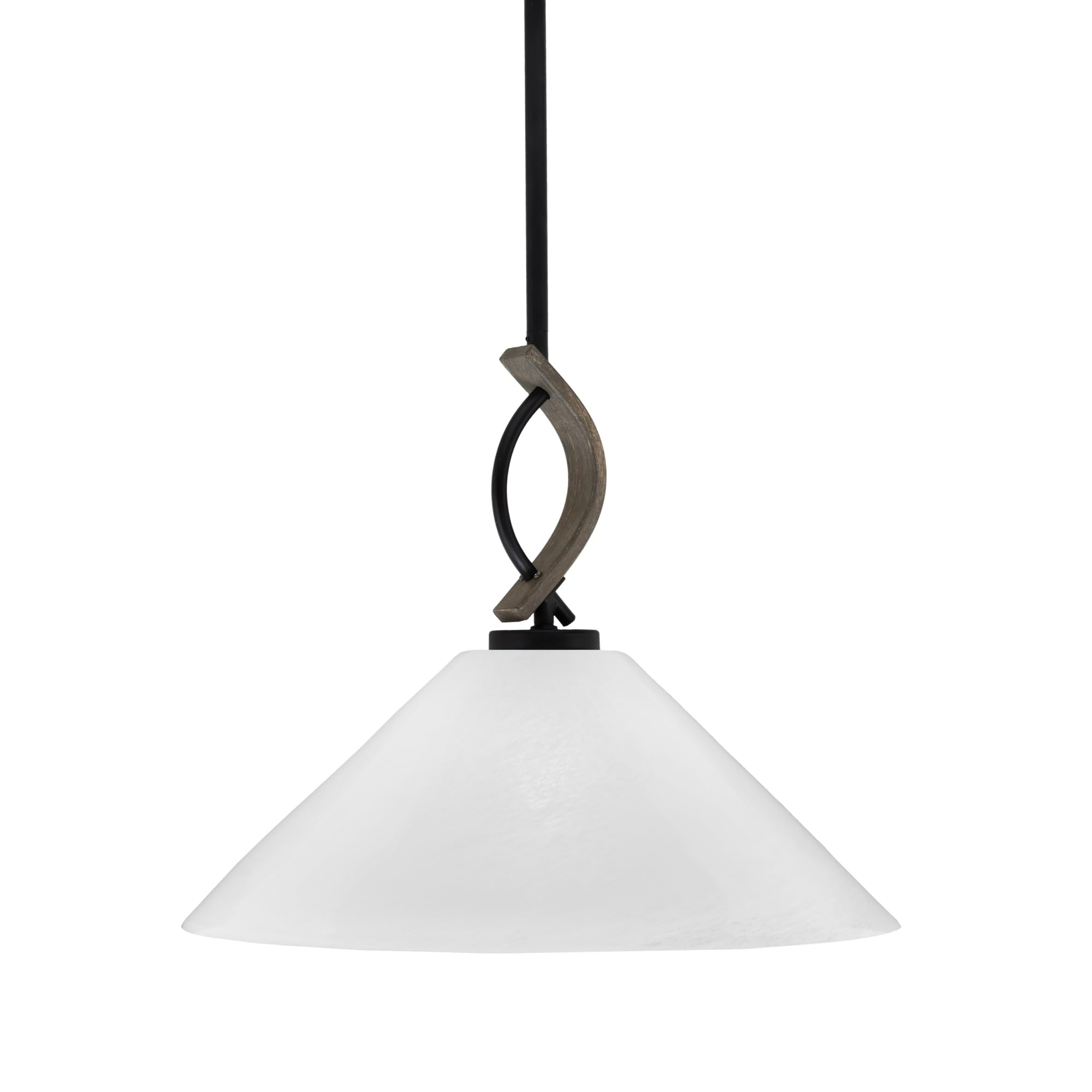 Toltec Lighting Monterey Stem Hung Mini Pendant, Matte Black & Distressed Wood-Look, 16in White Marble Glass