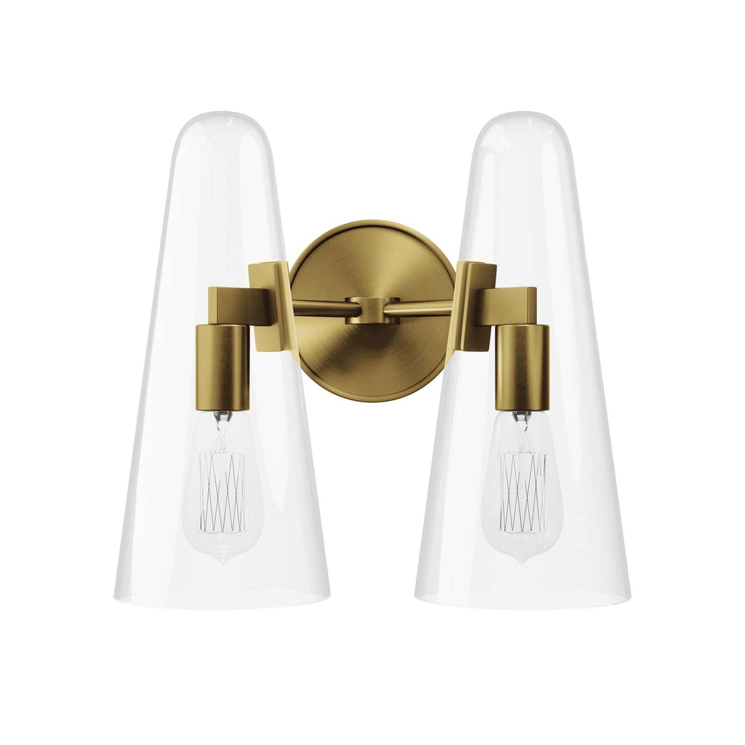 Modway Beacon 2-Light Wall Sconce In Clear Satin Brass, Brown, 7 X 12 X 11.5