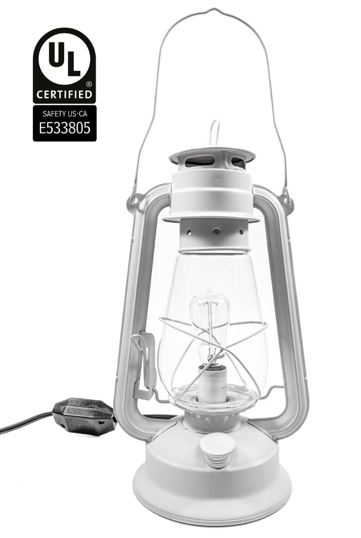 Muskoka Lifestyle Products Rustic Farmhouse Lantern Table Lamp, Dimmable, Glass, Medium Body, White, Model 722589486968