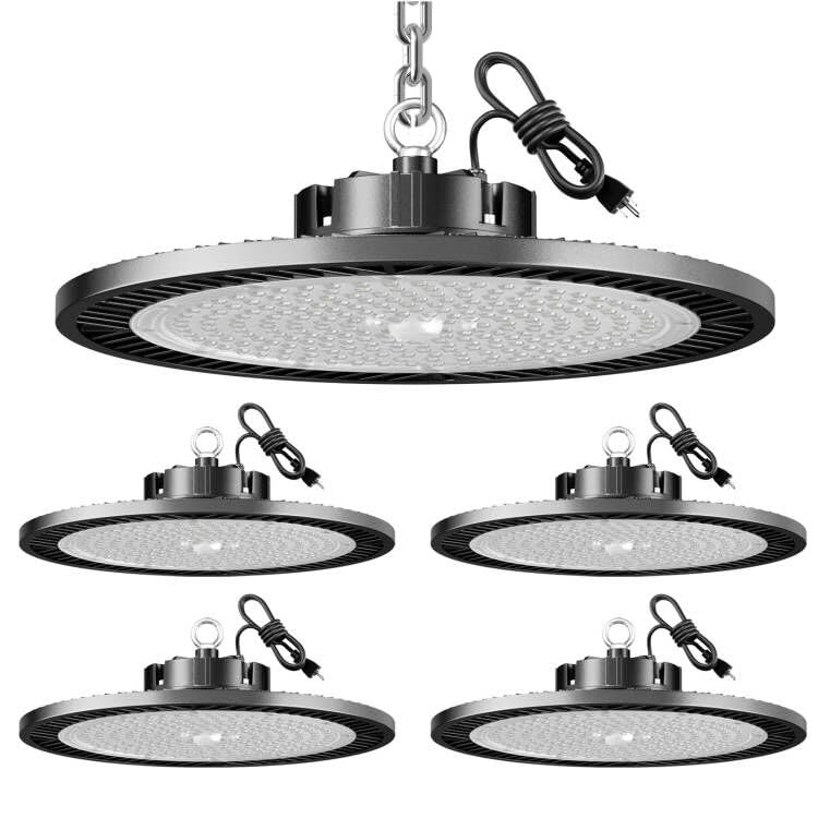Elekico 150W 21000Lm 5000K Daylight IP65 High Bay Light with Plug & 5ft Cable - UFO Led Lighting for Warehouse, Workshop, Factor