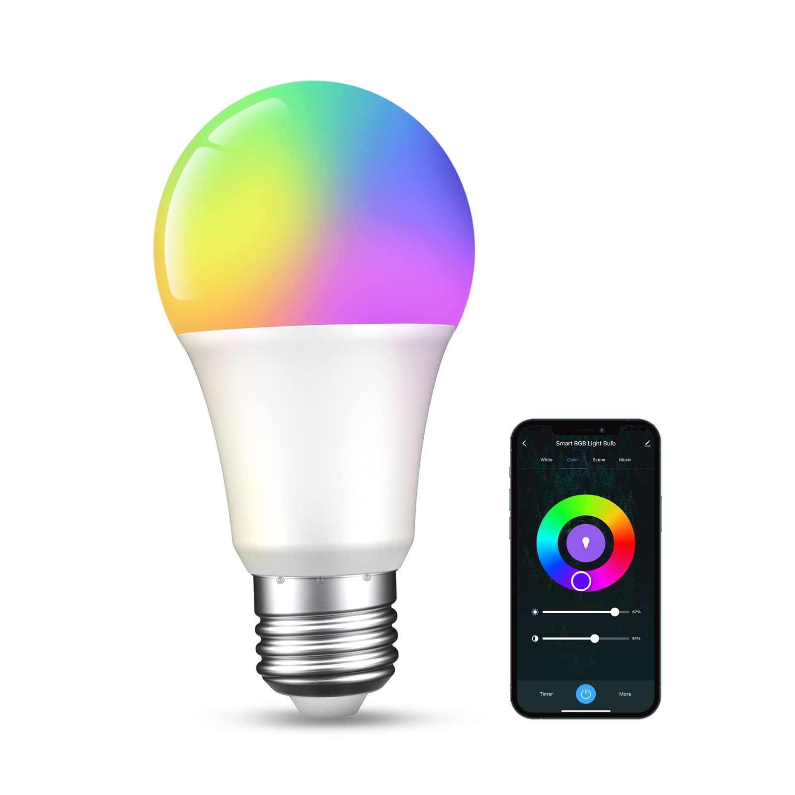OHMAX Smart Light Bulbs, Color Changing Light Bulb A19 E26 75W Equivalent, WiFi Light Bulbs Smart Bulb Works with Alexa Google H