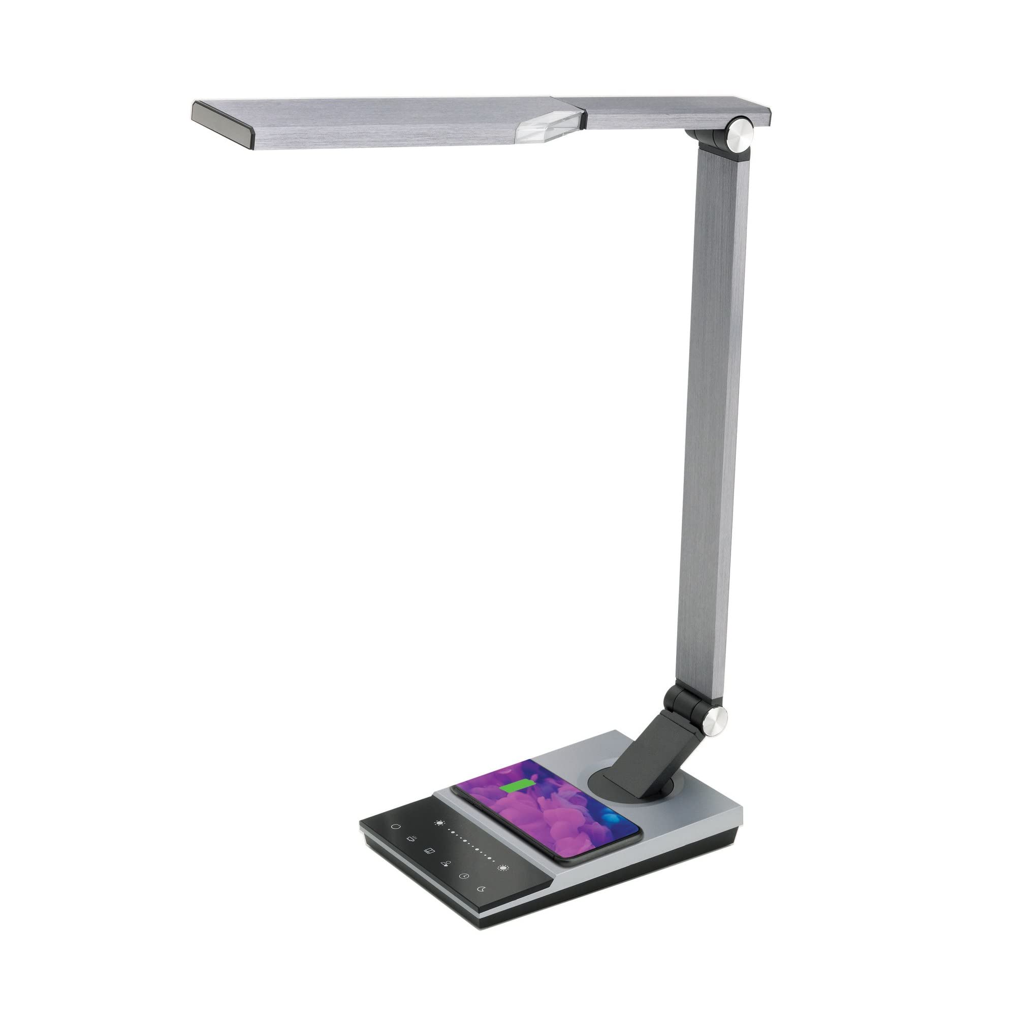 WorkPro™ LED USB Desk Lamp with Wireless Charger, 17.5"H, Brushed Metal, Gray