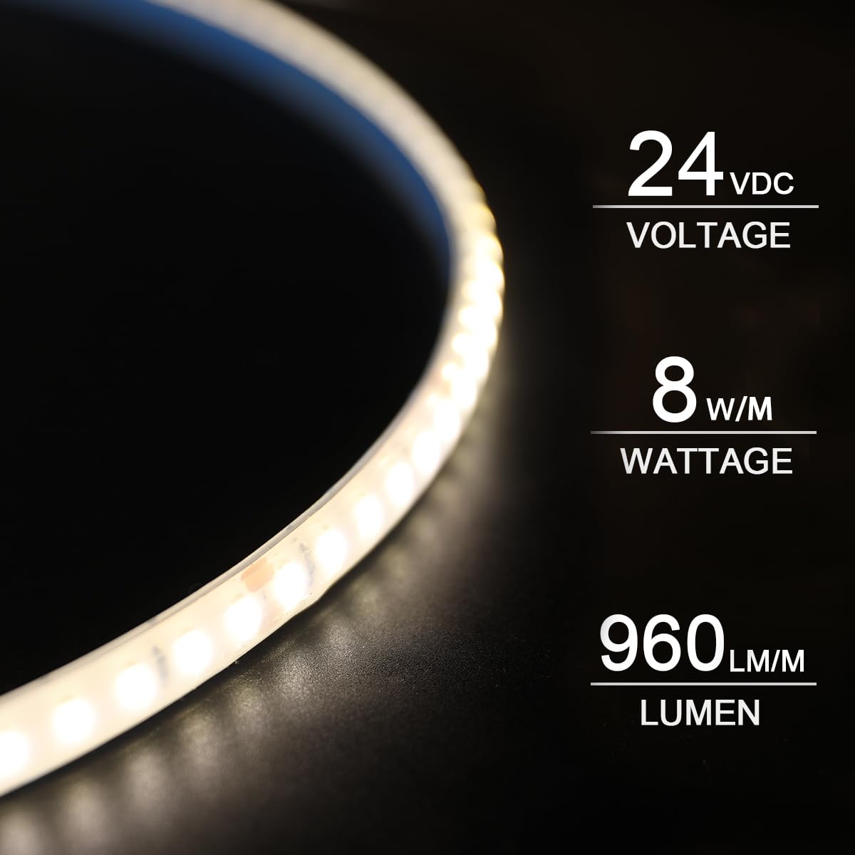 SLL HUT Sauna LED Strip Lights, 5m Heat Resistant, 4000K Natural White, IP68 Waterproof, Model FSLSAUNA-24V-120DW10