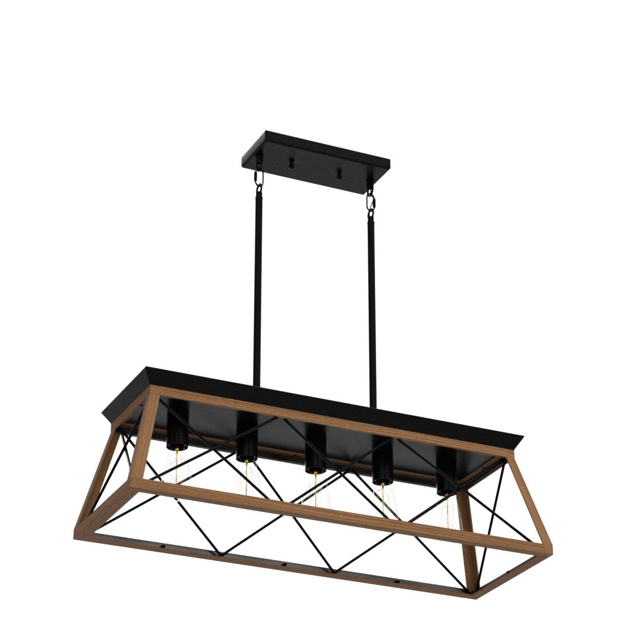 XIPUDA 5-Light Linear Pendant Chandelier, Rustic Metal Ceiling Light Fixture, Walnut, Model XPD-0048