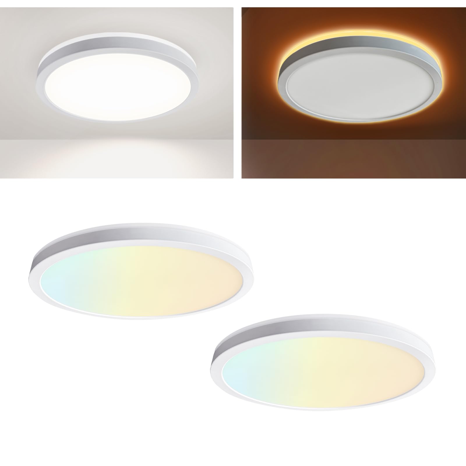 Sofiton 12 Inch LED Flush Mount Ceiling Light Fixture, 24W Dimmable, 2700K-5000K Selectable, Aluminum, 2PK