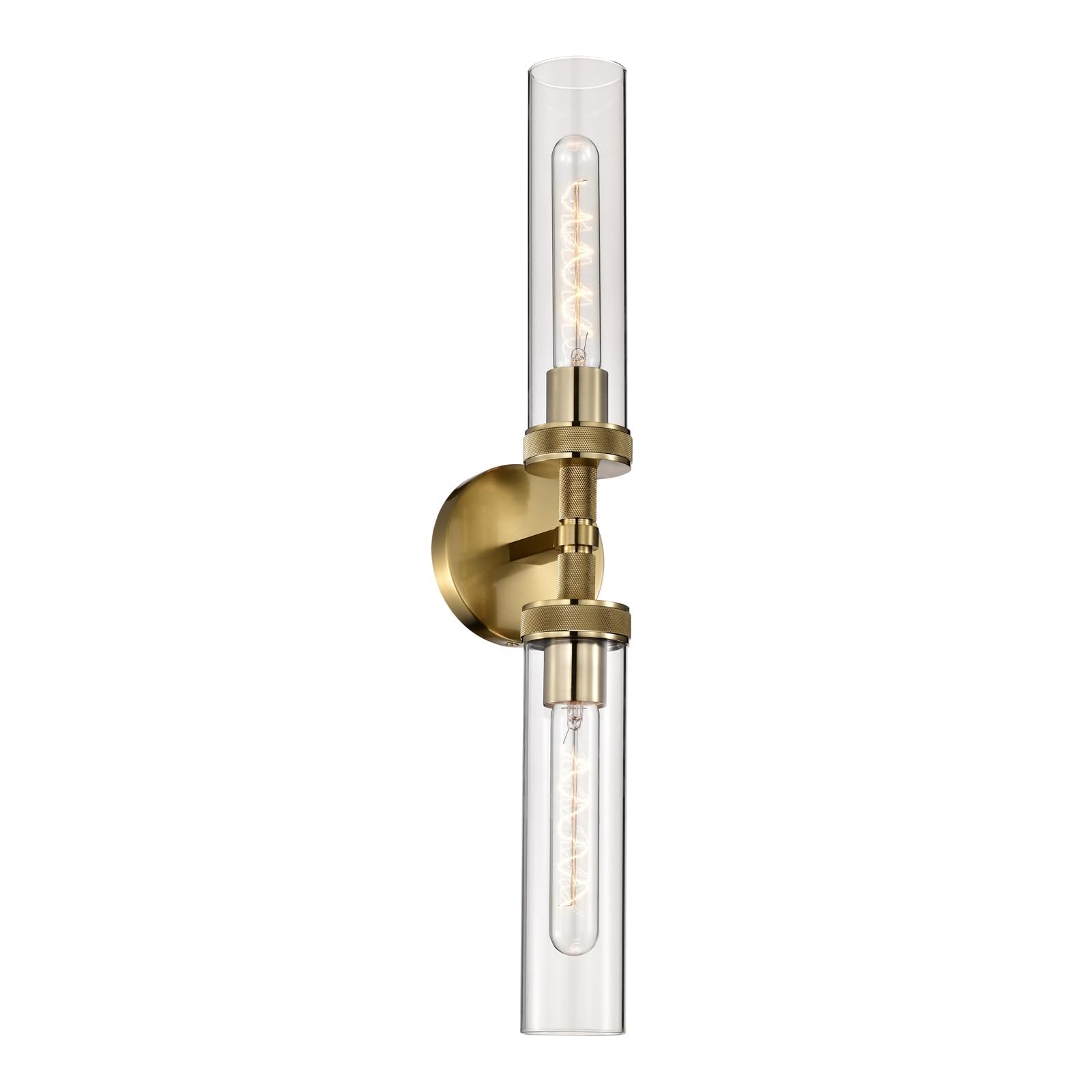 LaLuLa 2-Light Bathroom Vanity Light Knurled Texture Linear Gold Wall Sconces Clear Glass Tube Vanity Lighting Fixtures Modern Wall Mounted Light Indoor Wall Lights for Living Room Bedroom Hallway