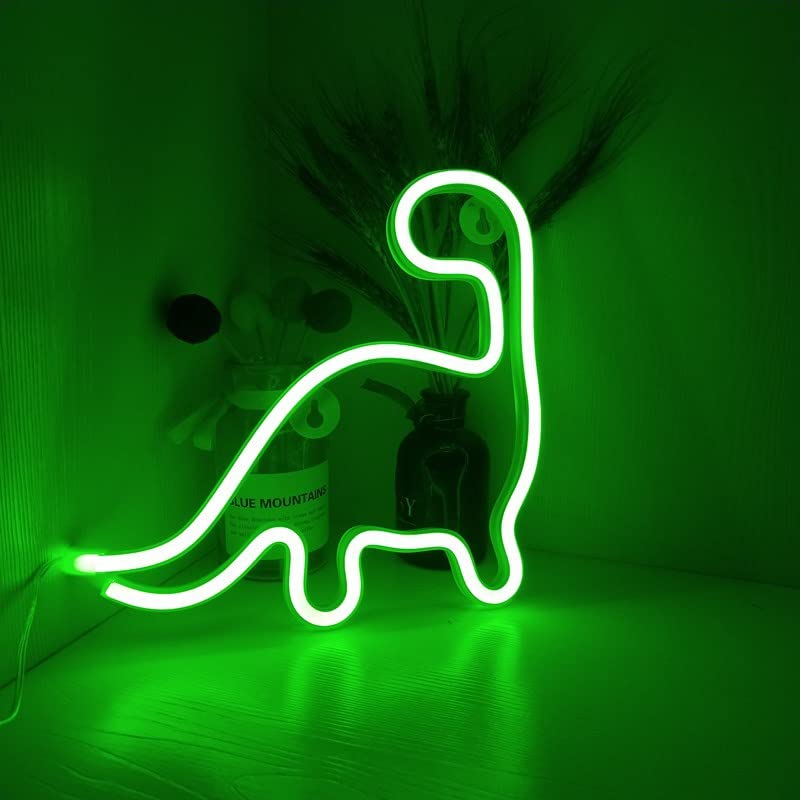 X W EI UNION Dinosaur Neon Sign LED Light - Green Acrylic Wall Decoration, Cute Night Light for Kids, Birthday Party Aesthetic Decor