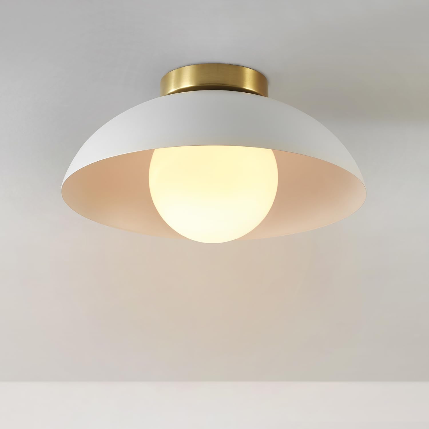 Globe Electric 66000159 1-Light Flush Mount Ceiling Light, Matte White, White Opal Glass Shade, Ceiling Light Fixture, Home Impr