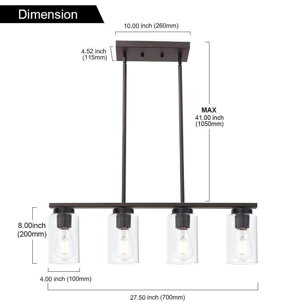 TODOLUZ Farmhouse Chandelier 4-Lights Clear Glass Pendant Light Oil Rubbed Bronze Model 732688371430