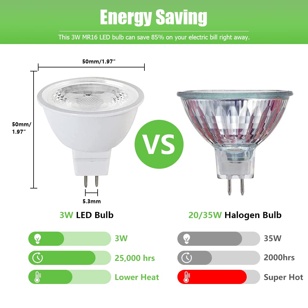 Makergroup MR16 LED Bulb, 3W Bi-pin Base, Warm White 2700K-3000K, 6 Count, Aluminum, Low Voltage Landscape Lighting