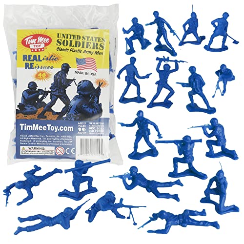 Tim Mee Plastic Army Men Toy Soldiers - 48pc Set, Blue, Model 67705, Made in USA