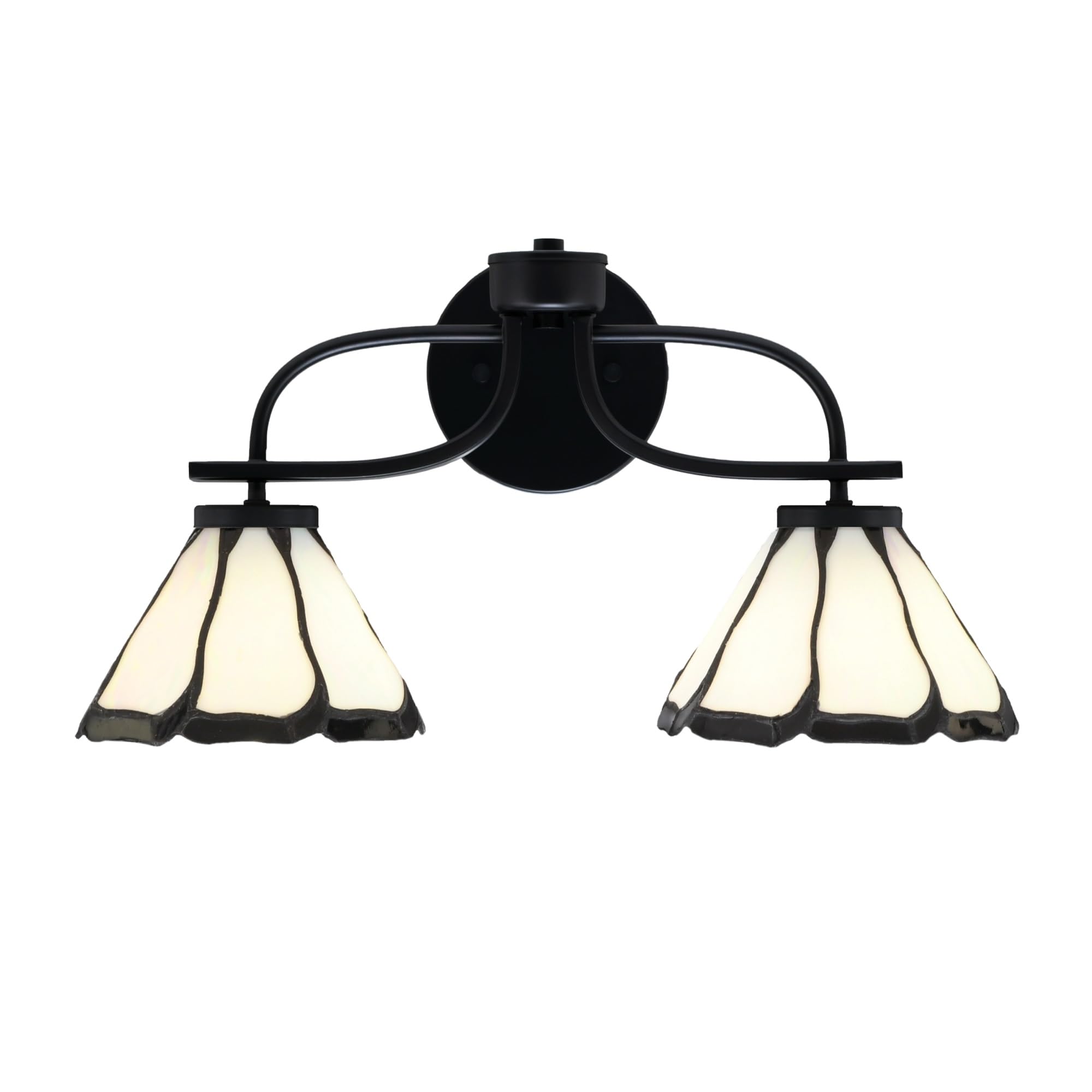 Cavella 2 Light Bath Bar In Matte Black Finish With 7" Pearl & Black Flair Art Glass