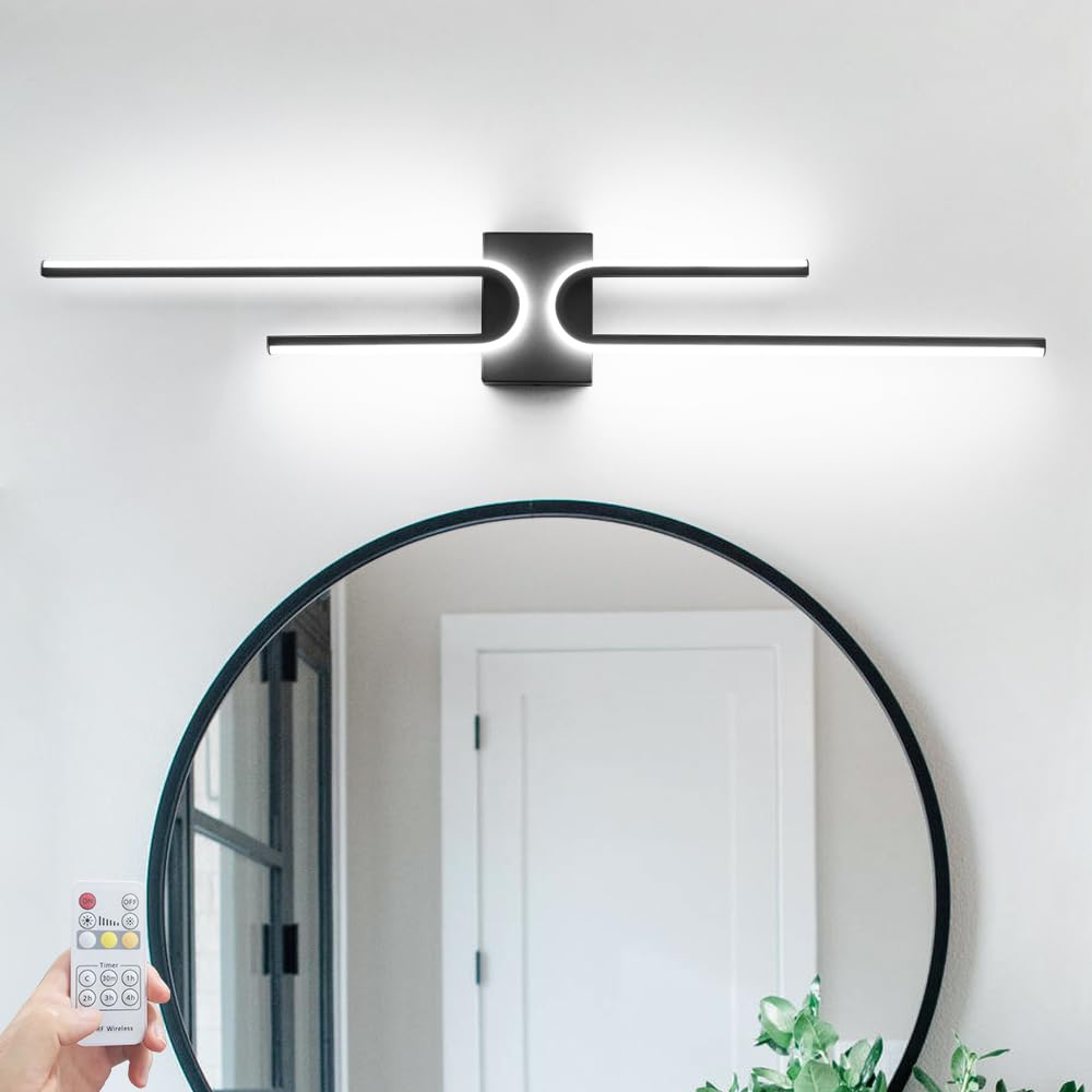 OIYIO Black Bathroom Vanity Light Fixture, 3CCT Dimmable LED Wall Sconce, 39.17in Long, Metal, Model 240910