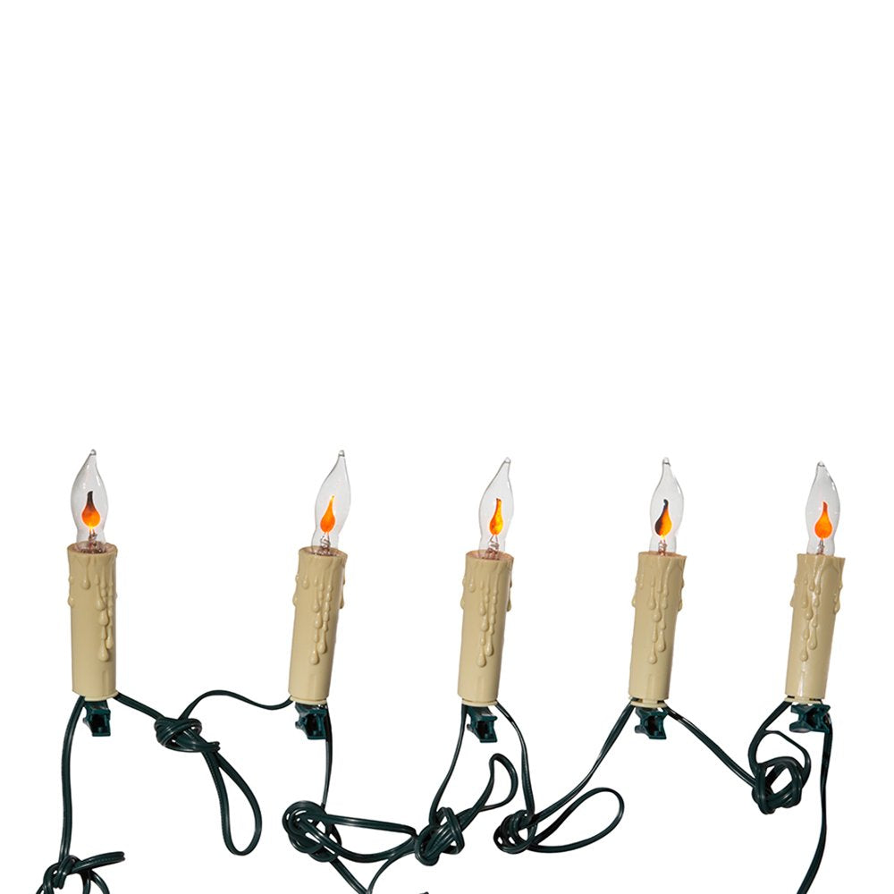 Kurt S. Adler 7-Light Flicker Flame Candle Light Set, 12ft, White, Plastic, Model UL0740