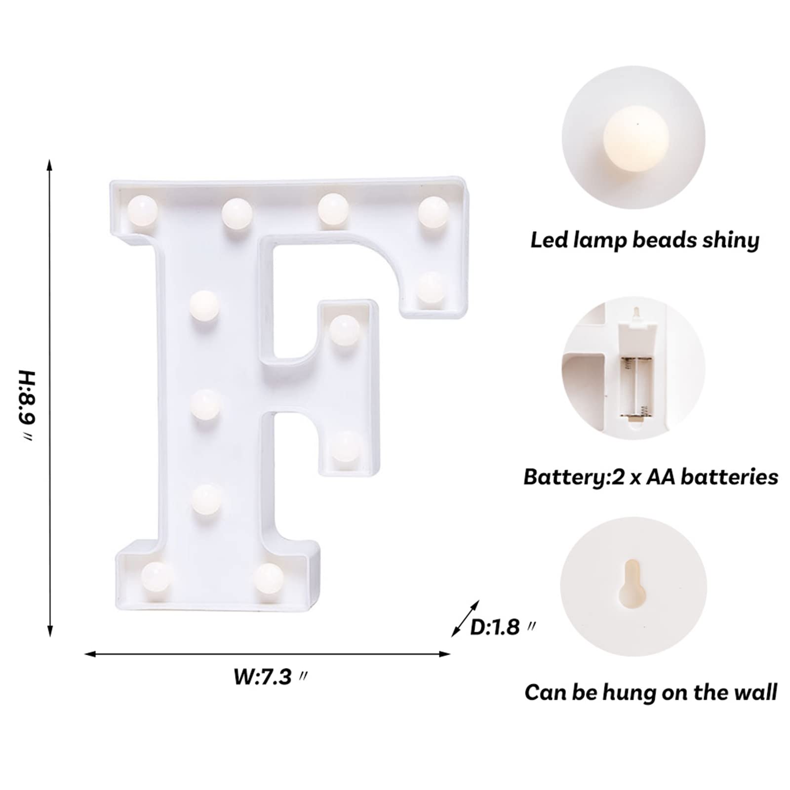 Foaky Led Letter Lights Sign Marquee Light Up Letters Sign For Night Light Wedding/Birthday Party Battery Powered Christmas Lamp Home Bar Decoration(F)