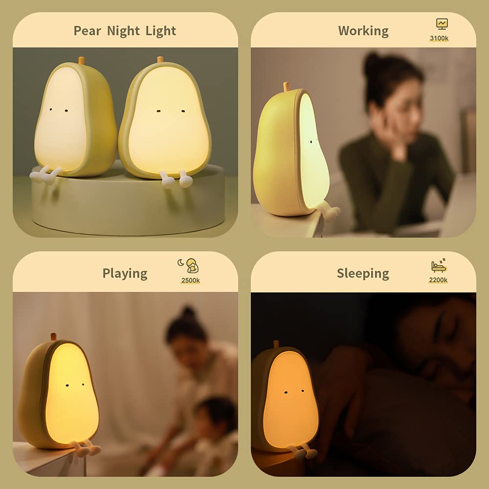ipalmay Night Light Lamp for Kids, USB Rechargeable, BPA-Free Silicone, Color Changing, Yellow Pear, Model 21727