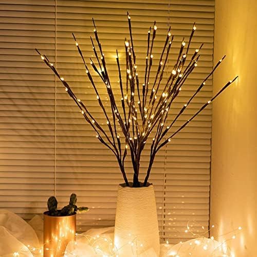 Dk177 2 Pack Led Branch Light Battery Operated Lighted Branch Vase Filler Willow Tree Artificial Little Twig Power Brown 30 Inch 20 Led For Home Outdoor Indoor Romantic Decoration, Purple Light