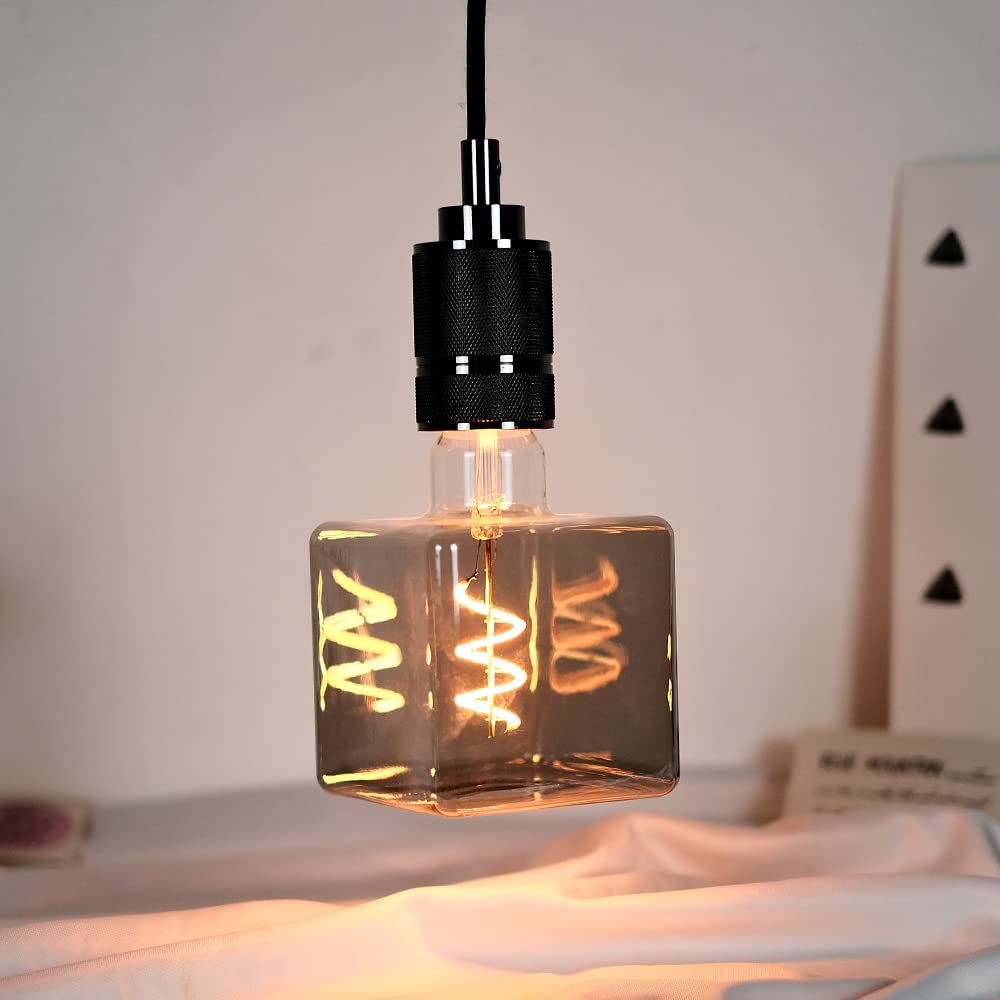 Tianfan Vintage Led Bulb Ice Cube 4W Dimmable Spiral Filament 110-130V E26 Decorative Edison Led Bulb Smoke