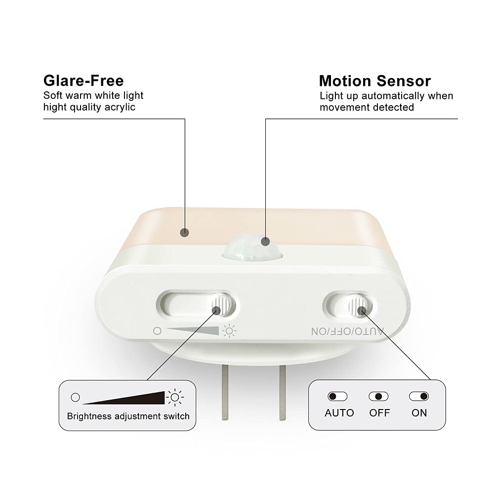 Brivivi Led Night Light Plug In, Motion Sensor Night Light With Adjustable Brightness 3 Lighting Mode Auto/On/Off For Children,