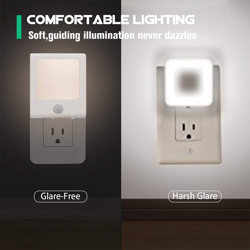VINTAR Motion Sensor LED Night Light, Dimmable, Auto Dusk to Dawn, 3 Pack, Warm White