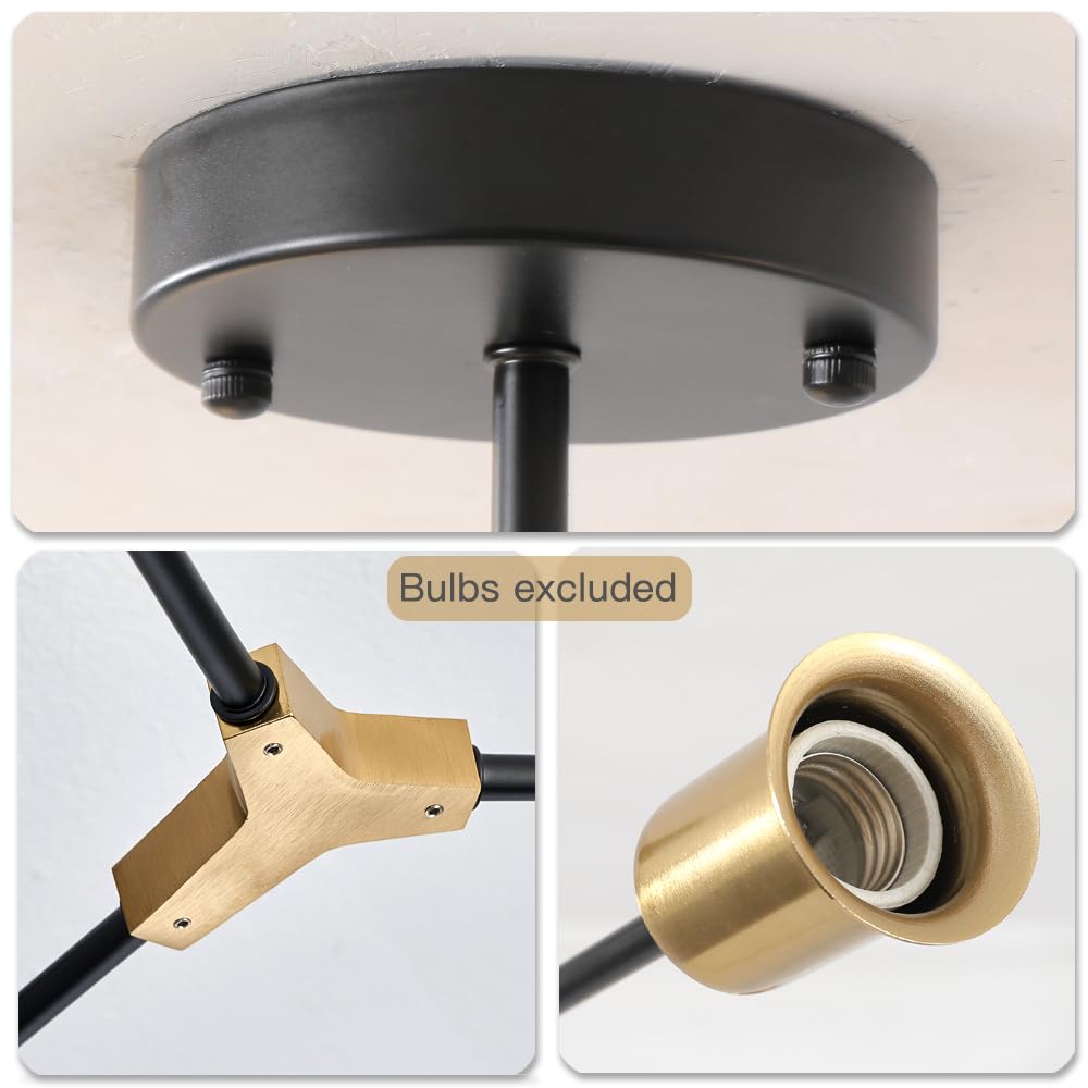 Quoobe Modern Semi Flush Mount Ceiling Light Mid Century 4 Light Lighting Fixture For Dining Room Bedroom Kitchen Foyer Entryway Hallway Metal Gold And Black Sputnik Chandelier