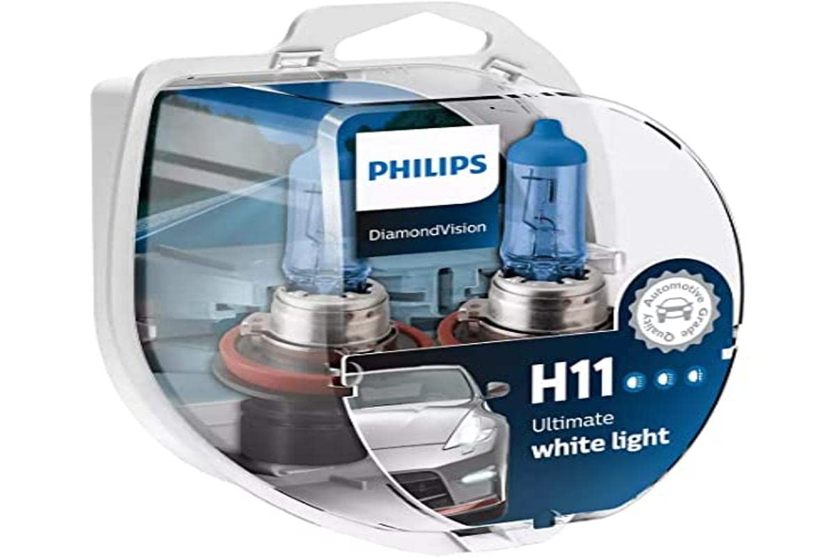 Philips Diamond Vision H11 Halogen Bulbs - Super White 5000K (Pair) For Bright Lighting