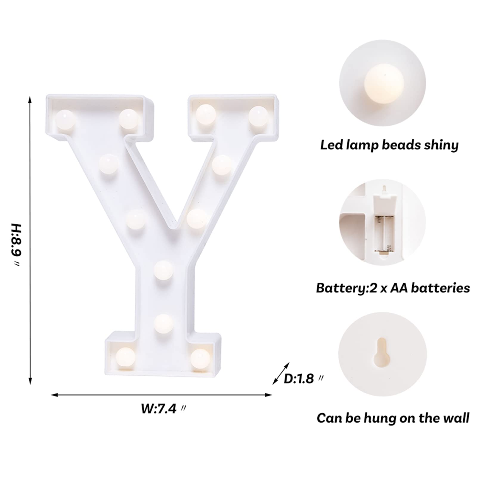 Foaky Led Letter Lights Sign Marquee Light Up Letters Sign For Night Light Wedding/Birthday Party Battery Powered Christmas Lamp Home Bar Decoration(Y)