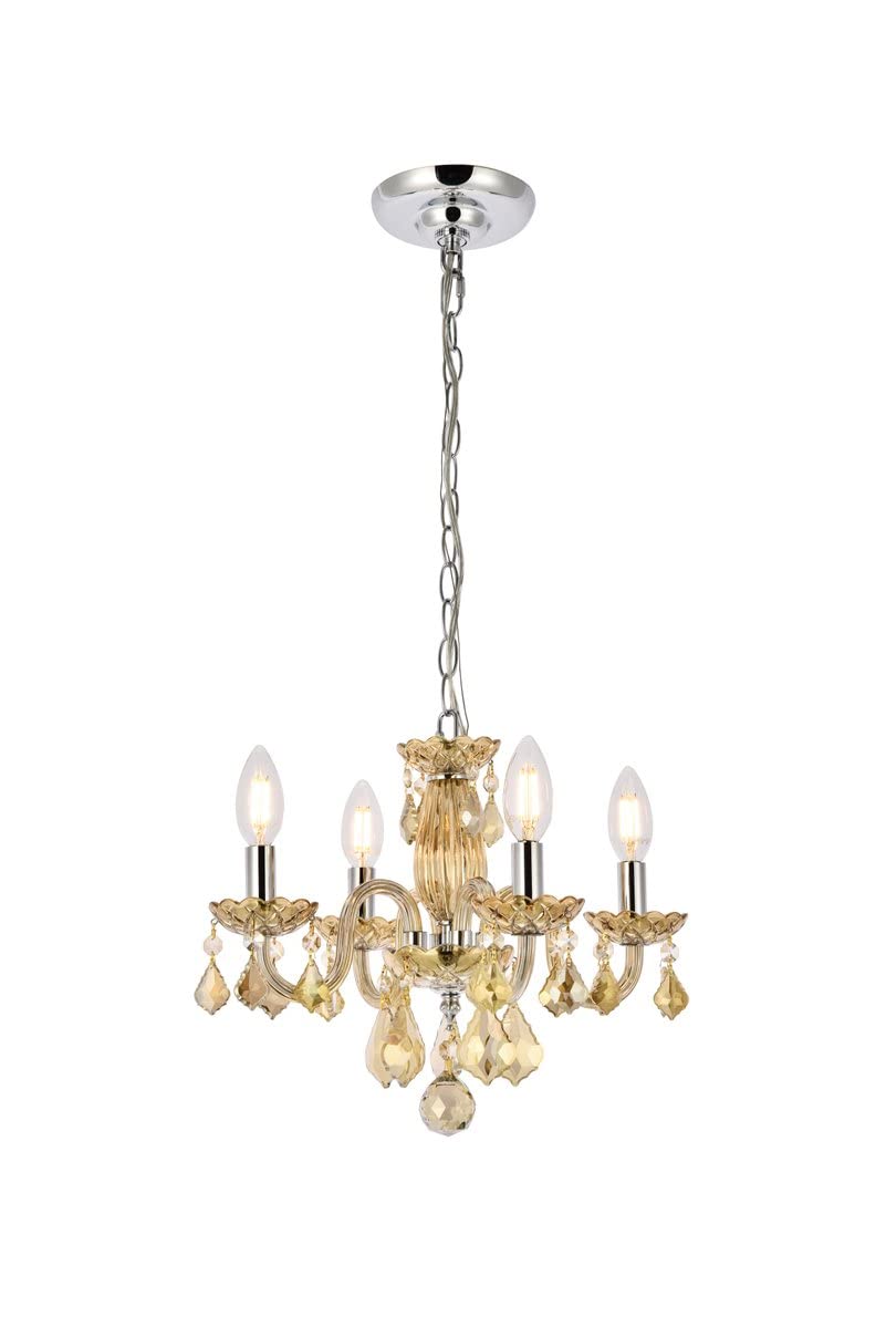 Elegant Lighting Rococo - Four Light Pendant-Golden Teak Finish-Royal Cut Crystal Type -Traditional Installation