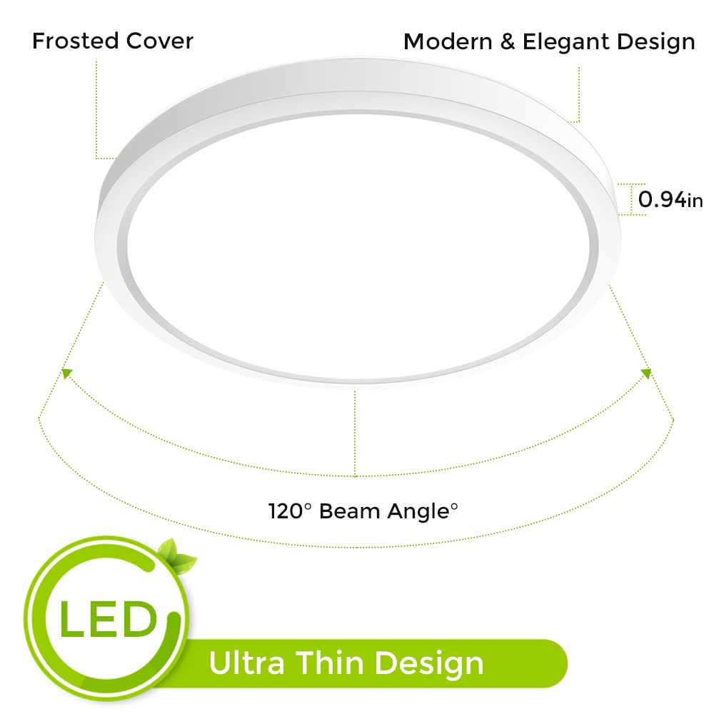 inShareplus 9inch LED Flush Mount Ceiling Light Fixture, 18W, Warm White, 1800LM, Plastic