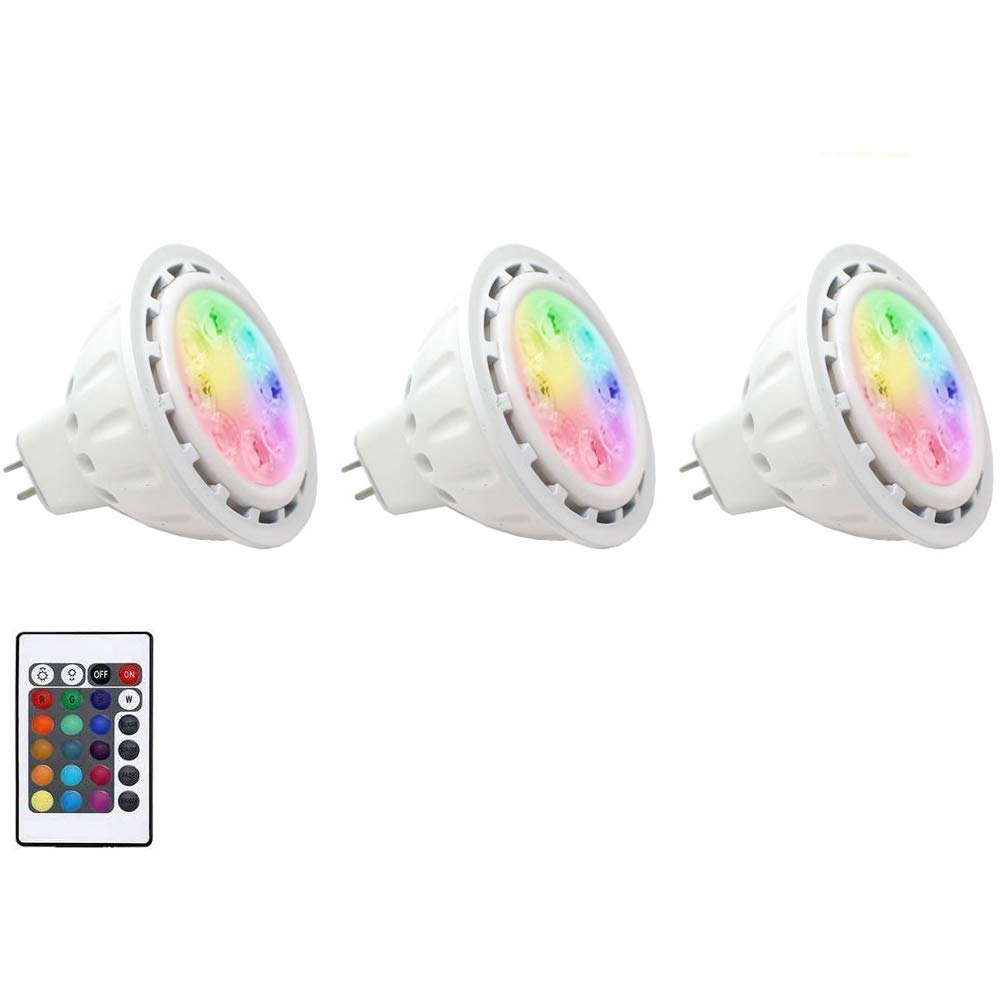 Makergroup MR16 RGB LED Bulb - Color Changing, 3 Count, GU5.3 Base, Warm White + 15 Color Choices, Remote Control, 12V Low Voltage