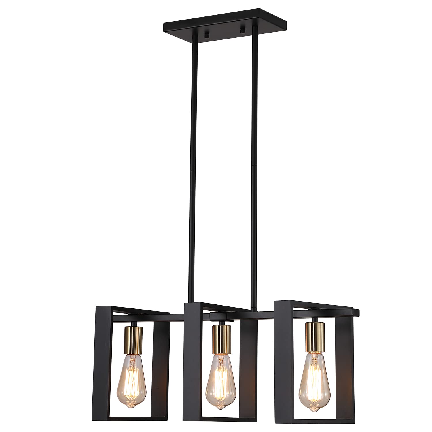 9Mmml Modern 3-Light Kitchen Island Pendant Light, Black & Gold, Adjustable Height Chandelier