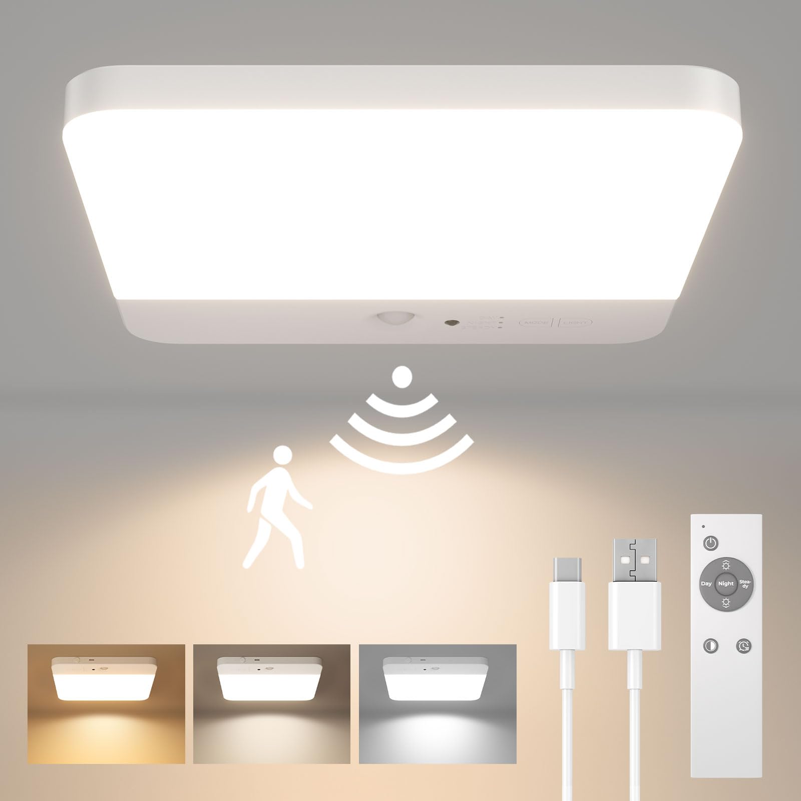 FULEN Motion Sensor Ceiling Light Fixture, Cordless Closet Light Battery Operated, Rechargeable Magnetic Mount LED Shower Light 