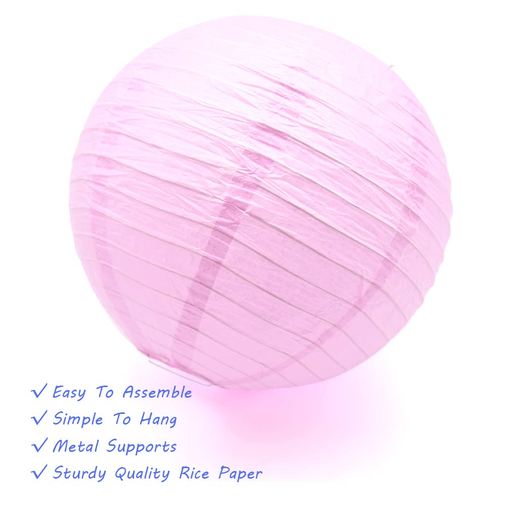 Hocansen Paper Lanterns - 3pcs Decorative Round Lanterns, 12in, Pink, Metal, Ideal for Birthday, Halloween, Wedding, Baby Shower Decor