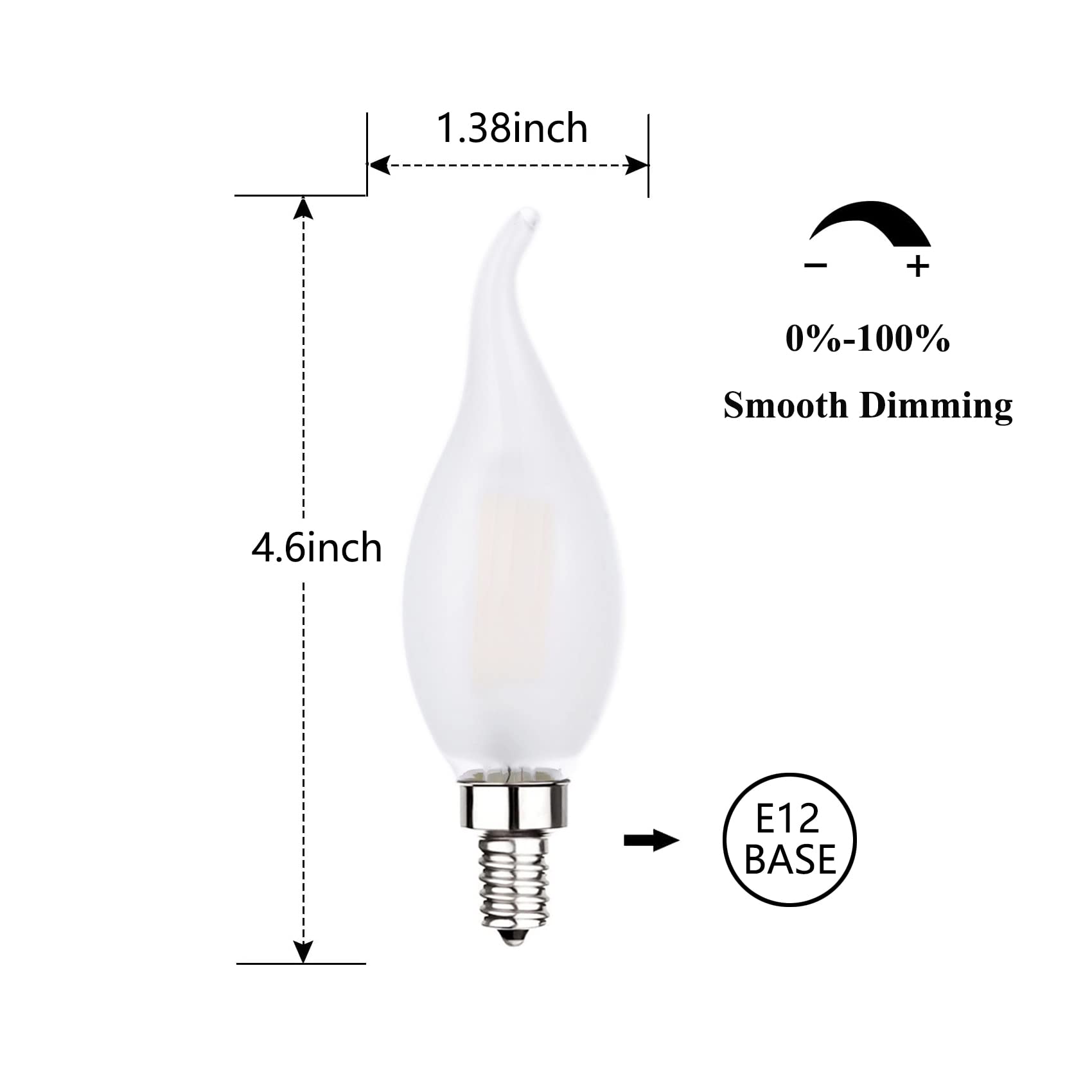 Sunaiony Frosted Candelabra Light Bulbs 40 Watt Equivalent Led Dimmable E12 Candelabra Base Light Bulb For Chandeliers, 2700K Wa