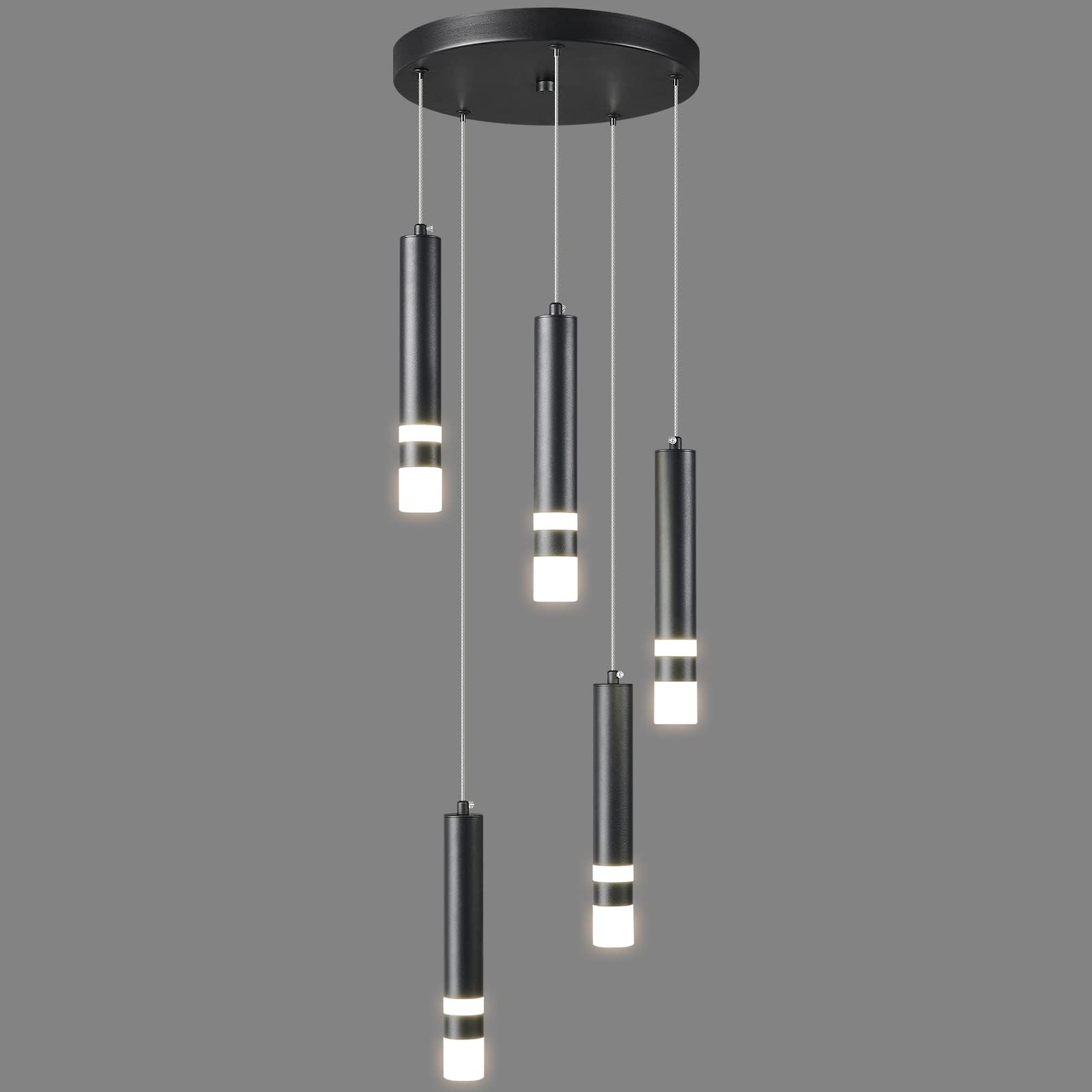 Liangmh 5-Light Dimmable Led Pendant Light Fixture - Modern Black Kitchen & Dining Lighting